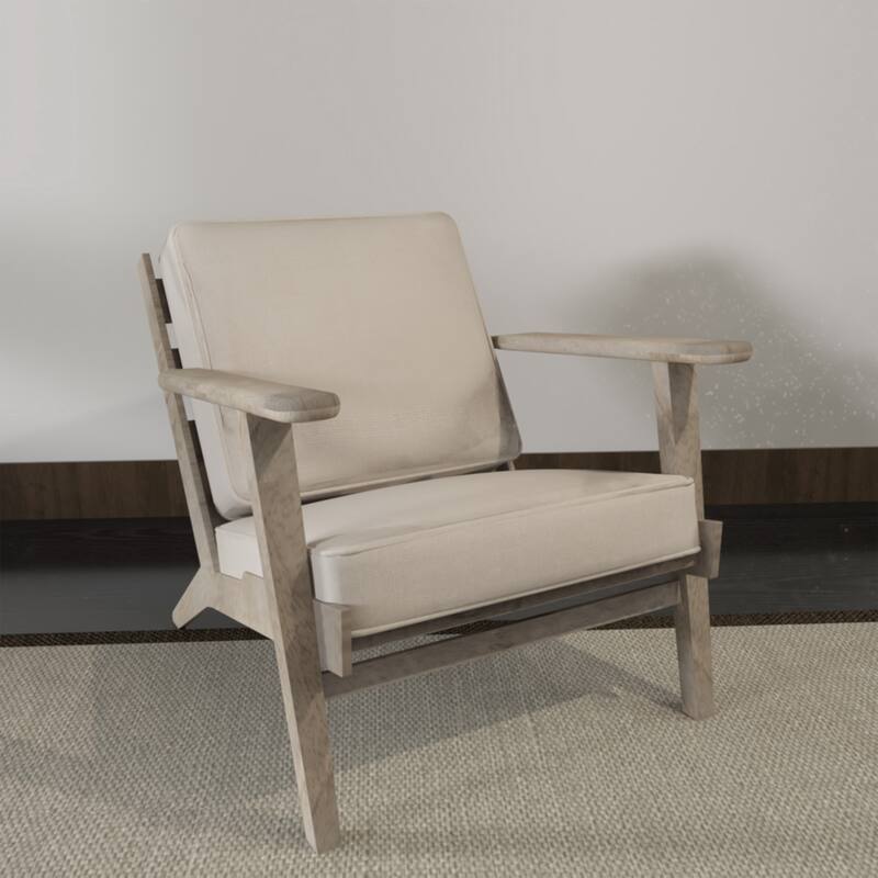 Amber Accent Chair, Handcrafted Slatted Mango Wood, Buffalo Leather Cushions, Angled Legs