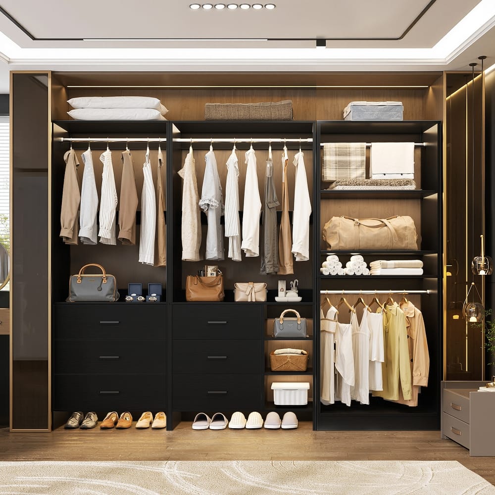 Cimly Set of 3 Closet System with 6 Drawers, 104'' Wide Freestanding Closet Organizer