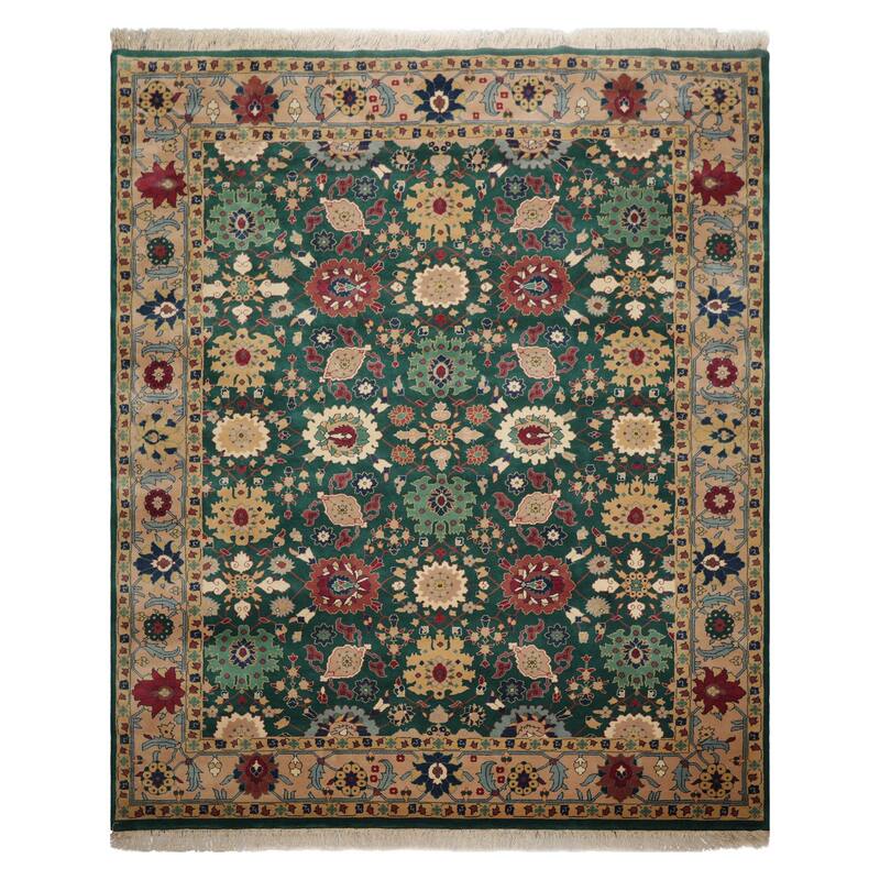 8x10 Hand Knotted New Zewland Wool Green Oushak Crafts Plush Pile Rug - 8' x 10' - 8'  x 10'