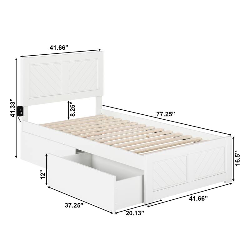 Twin Platform Bed with Storage & Footboard - Modern Bedroom Furniture Set - White Finish