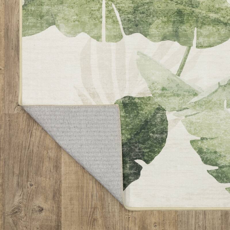 Style Haven Flores Tropical Palms Beige/Green Indoor-Outdoor Washable Rug