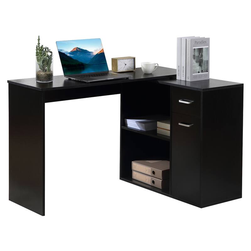 Adjustable L-Shaped Computer Desk with Storage Shelves,Drawer and Cabinet