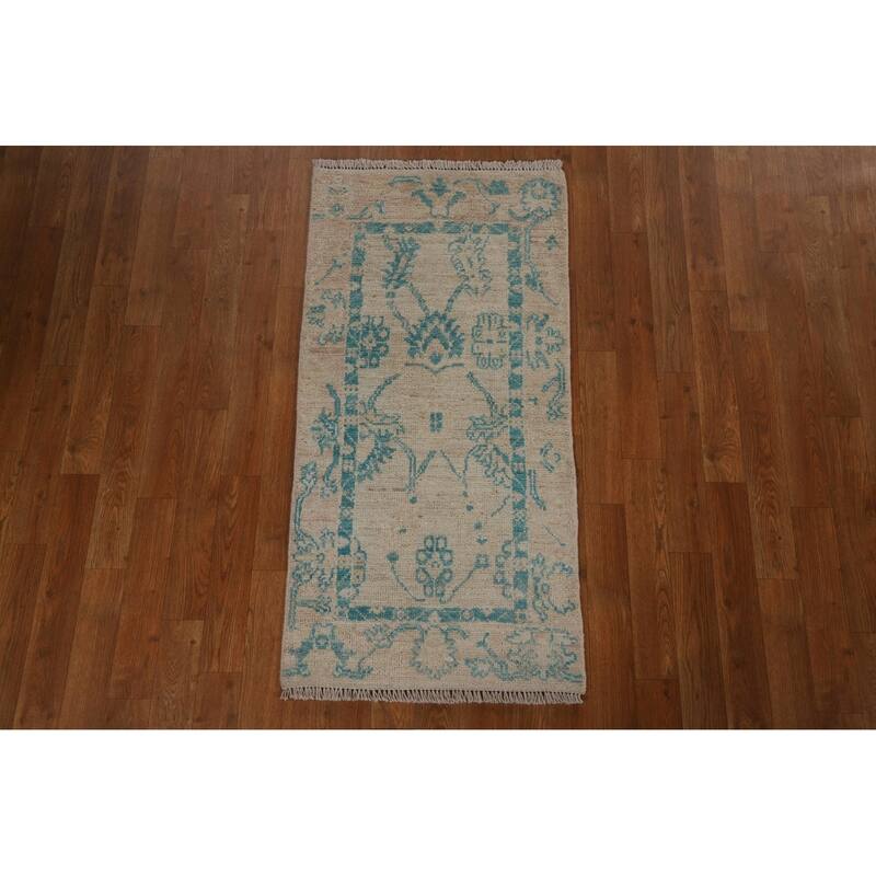 Traditional Geometric Oushak Turkish Oriental Wool Rug Handmade Carpet - 1'11" x 3'11"