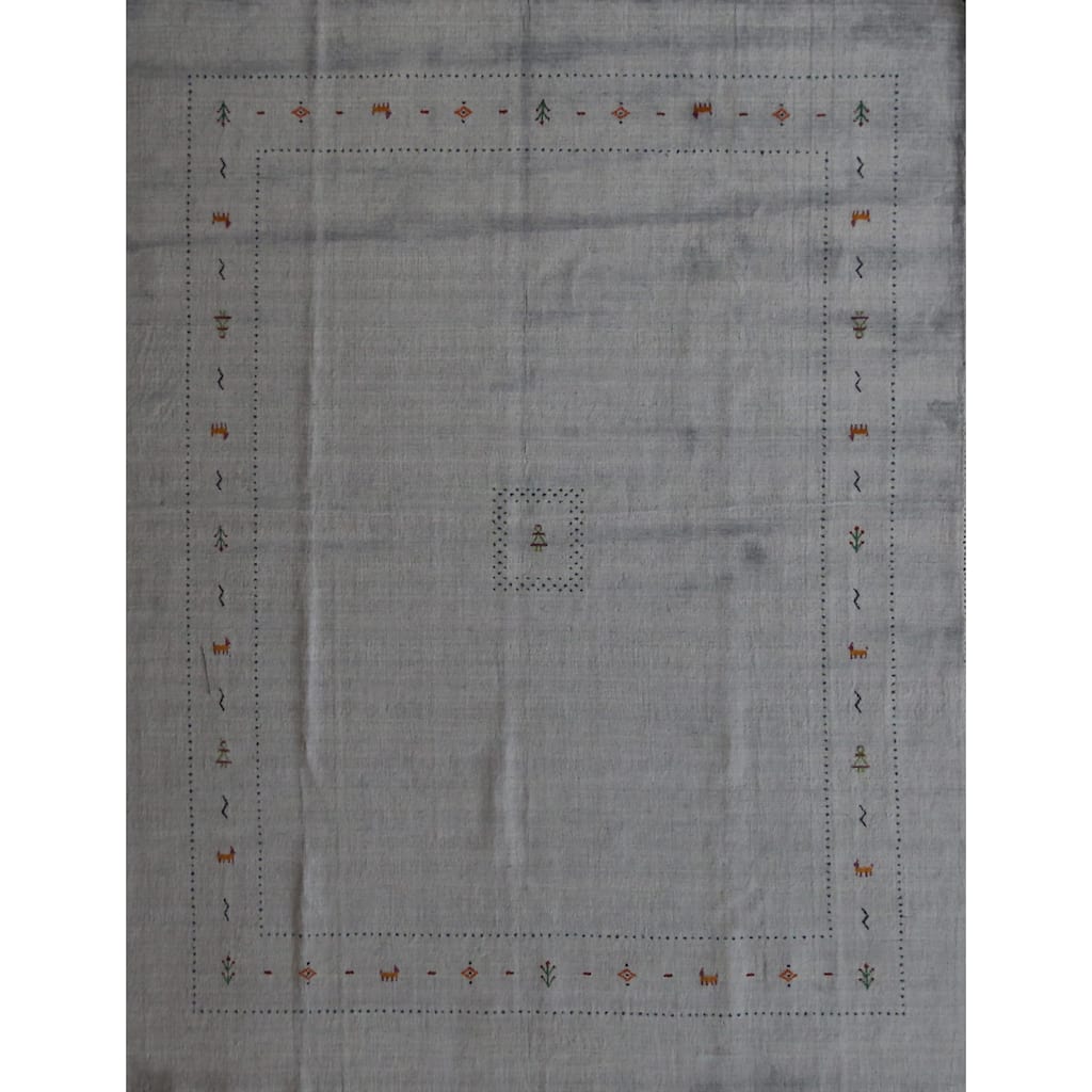 Hand Knotted Oriental 100% Wool Carpet Tribal Tribal Greys & Charcoal Gabbeh Area Rug - 9' 10'' X 7' 11''