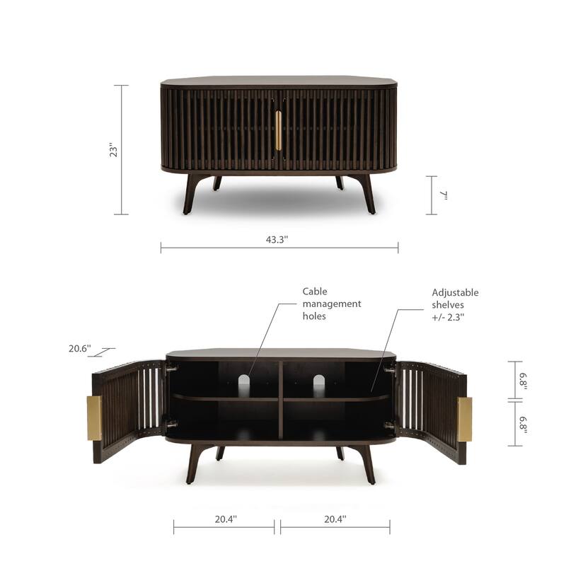 Studio London Sierra Wooden Corner TV Stand with Mid-Century Accents