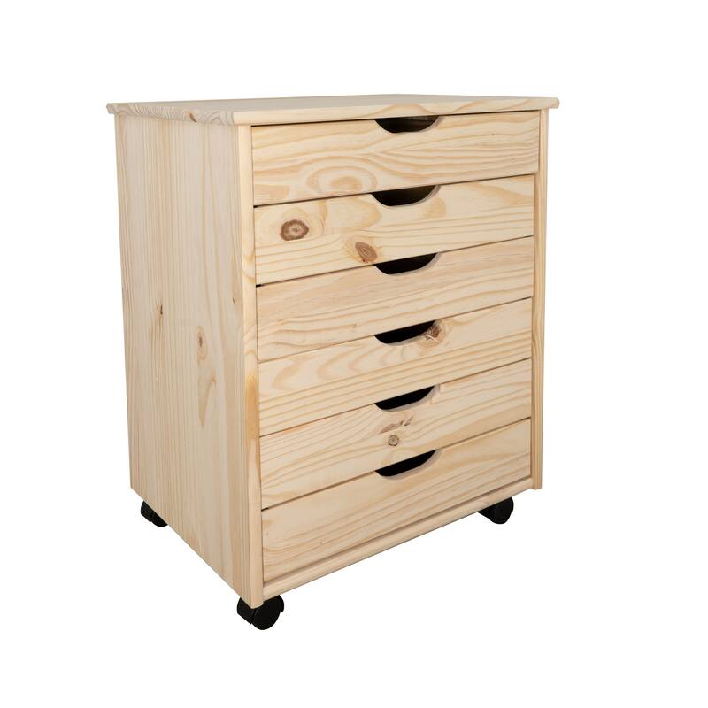 6-Drawer Wooden Storage Cabinet with Wheels - 25.75" - Beige