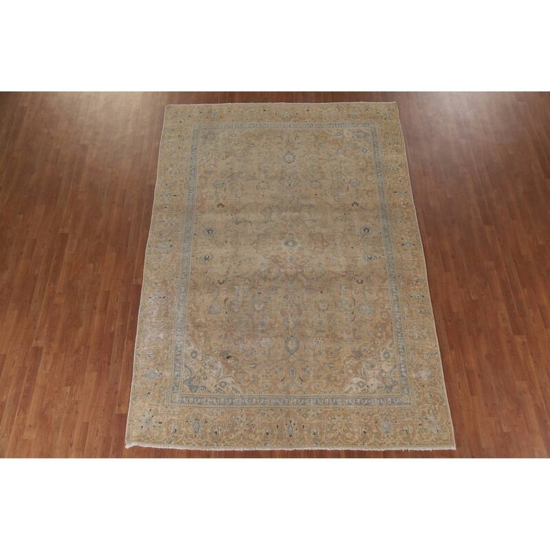 Hand Knotted Oriental 100% Wool Carpet Traditional Floral Beige & Ivories Kashan Area Rug - 10' 9'' X 7' 4''