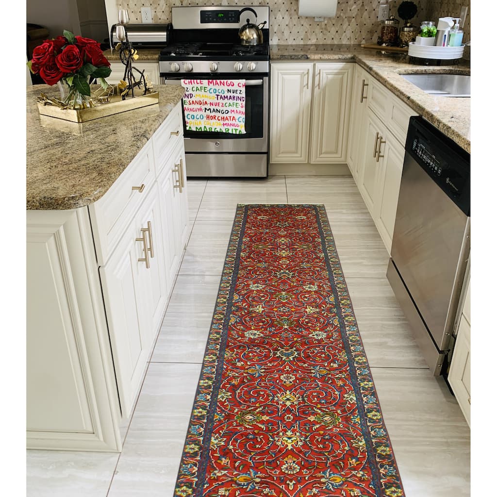 Fine Vintage Distressed Brecken Red/Navy Runner - 2'6" x 14'9"