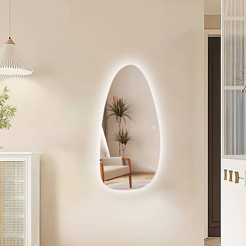 Asymmetrical LED Lighted Decorative Bathroom Vanity Mirror - Clear - 24x48