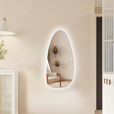 Asymmetrical LED Lighted Decorative Bathroom Vanity Mirror - Clear - 24x48