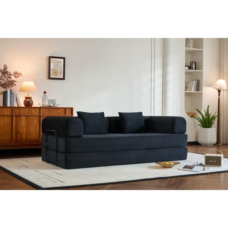 Convertible Sleeper Sofa Bed with Pillow, Corduroy Folding Mattress Couch with Fixed-Shape Frame, Floor Lounge Loveseat Sofa