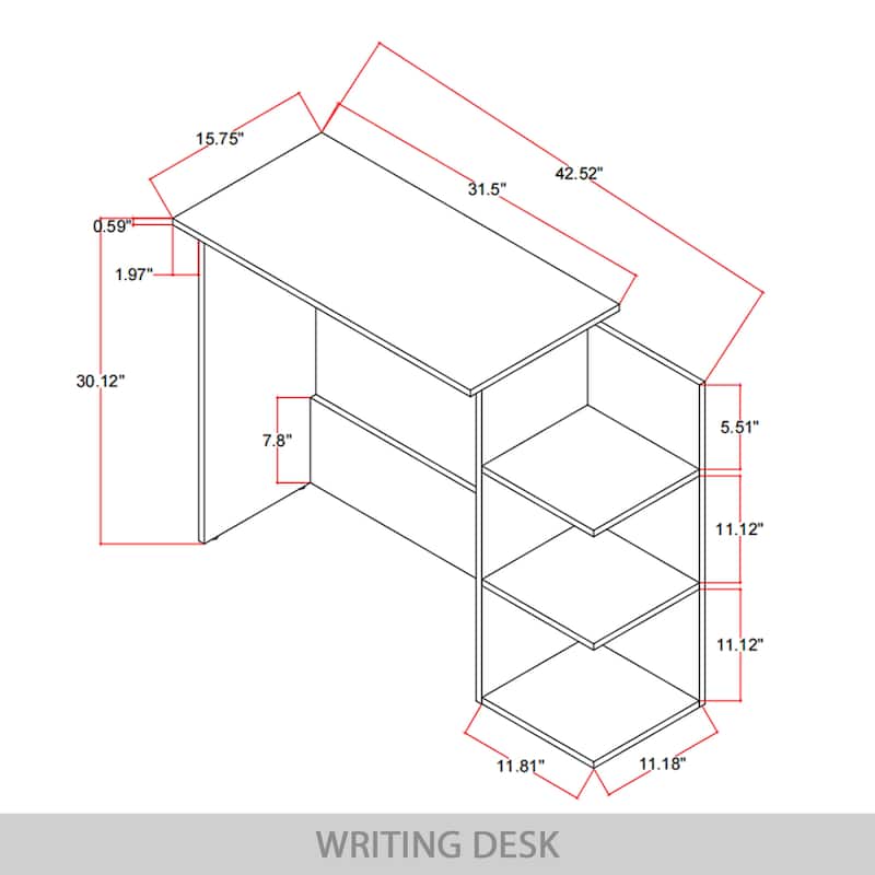 CraftPorch Classic 43 Inch Writing Desk with 3- Open Shelf