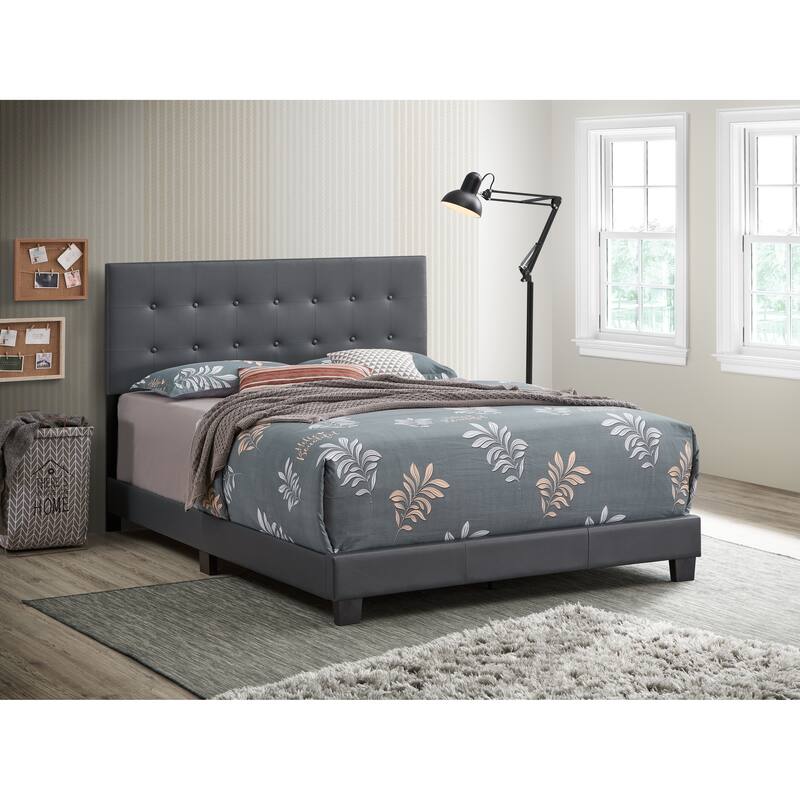 Full Size PU Platform Bed with Sturdy Frame and Easy Assembly - DARK GREY