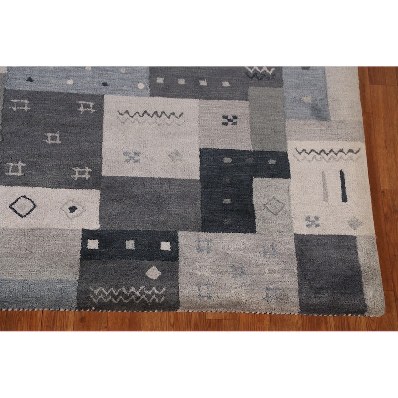 Geometric Gray Gabbeh Indian Area Rug Hand-Tufted Wool Carpet - 5'3" x 7'7"