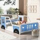 preview thumbnail 2 of 6, Blue Twin Size Pine Wood Car-Shaped Platform Bed with Doors, Windows, and Decorative Wheels