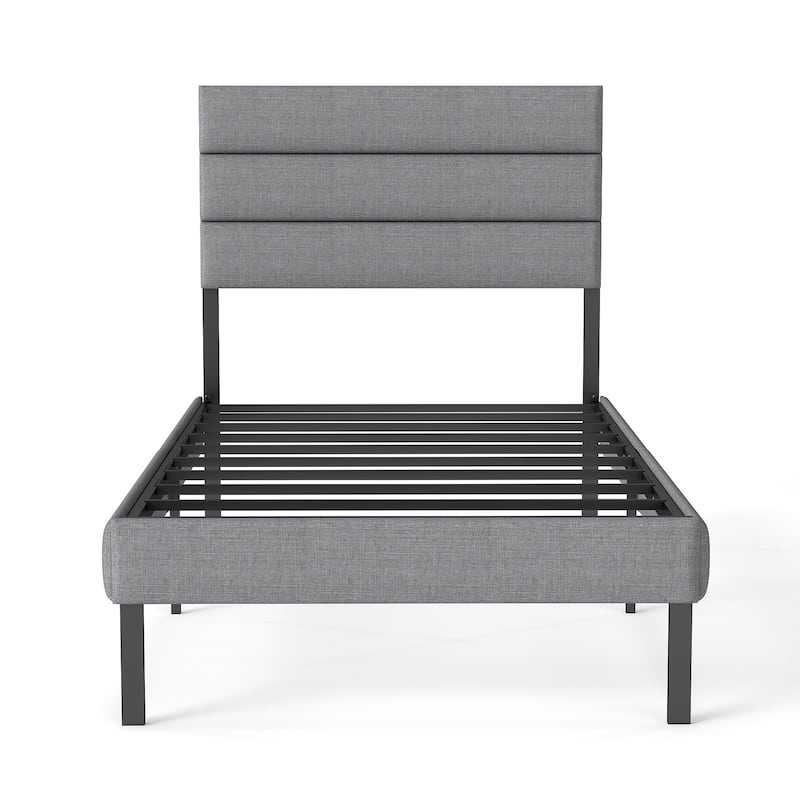 Linen Upholstered Bed Frame Metal Platform Bed Frame with Headboard and 14" Underbed Storage, Metal Slats Support, Noise-Free