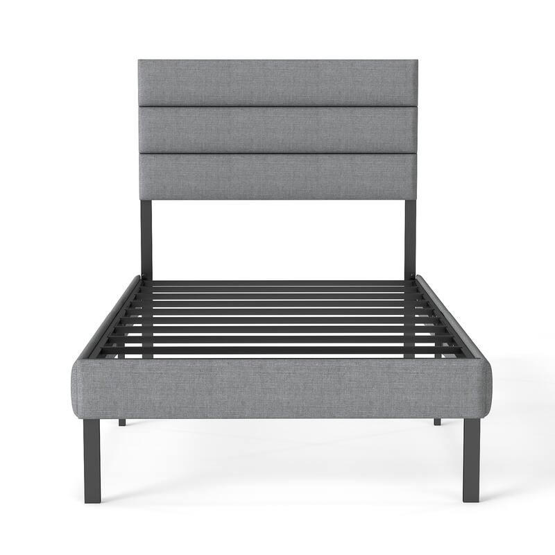 Modern Twin Size Upholstered Bed Frame with Headboard & 14'' Underbed Storage, No Box Spring Needed
