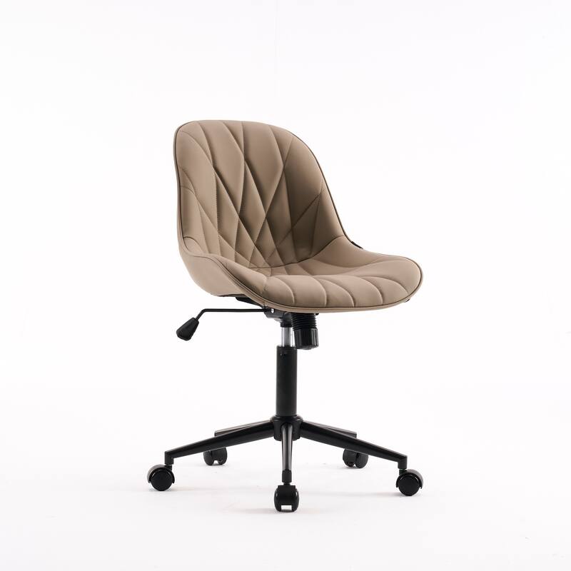 Armless Swivel Office Chair, Faux Leather Task Chairs with Wheels