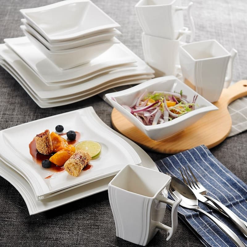 MALACASA Flora Wavy Modern Porcelain Dinnerware Set (Service for 6)