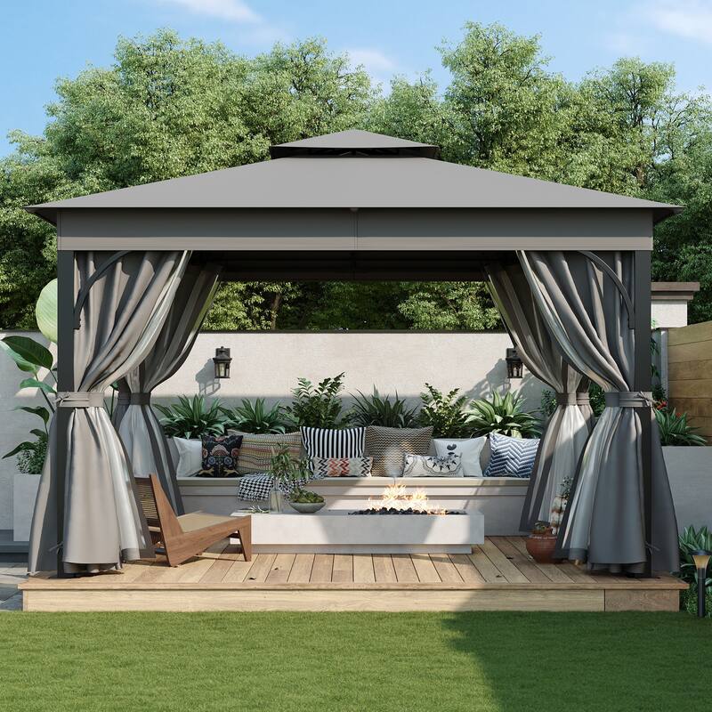 10x12 Gazebo with Privacy Screens - Double Roof, Mosquito Net, Weather-Resistant Canopy for Patio & Lawn