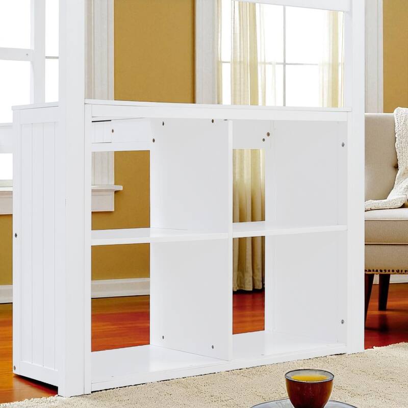 Twin Size Wooden Loft Bed with Desk, Drawers, Cabinet and Shelves, Space-Saving Workstation for Kids and Teens
