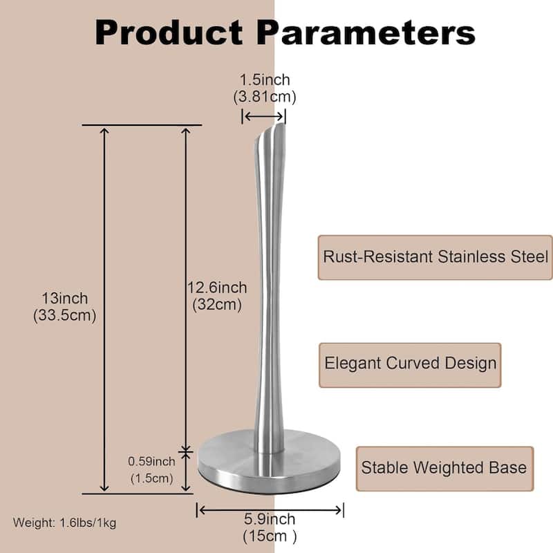 Stainless Steel Counter Top Paper Towel Stand Holder For Kitchen and Bathroom