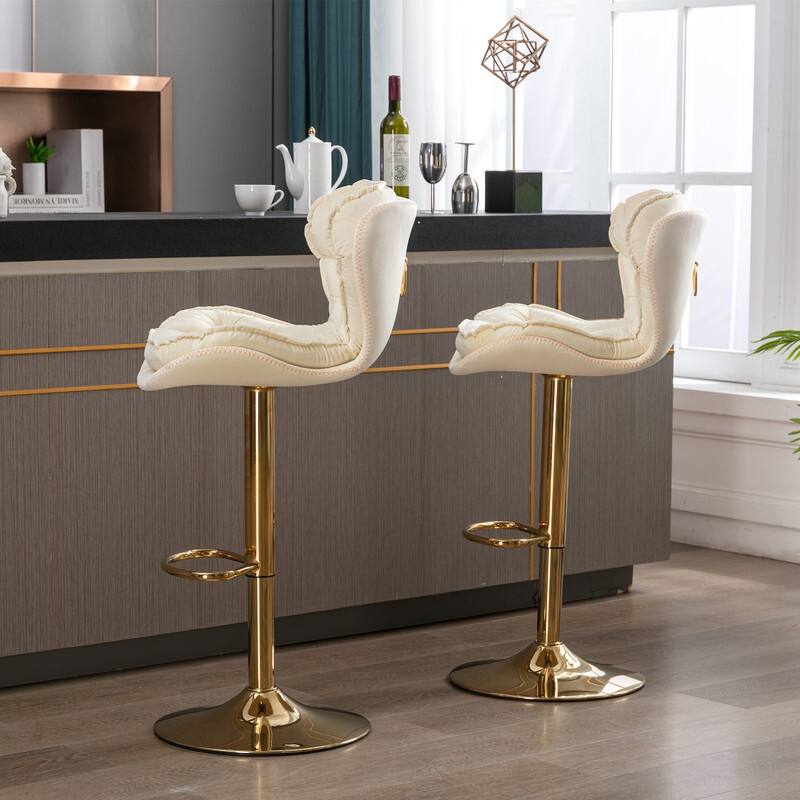 Modern Chrome and Velvet Bar Stool Set of 2 - Swivel & Height Adjustable