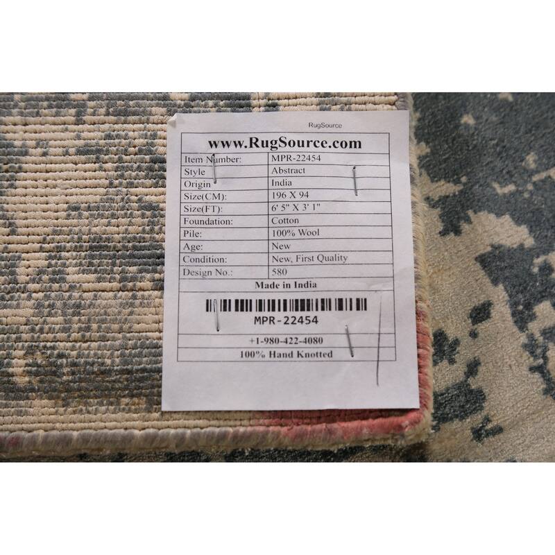 Contemporary Abstract Oriental Foyer Rug Hand-Knotted Grey Wool Carpet - 3'1"x 6'5"