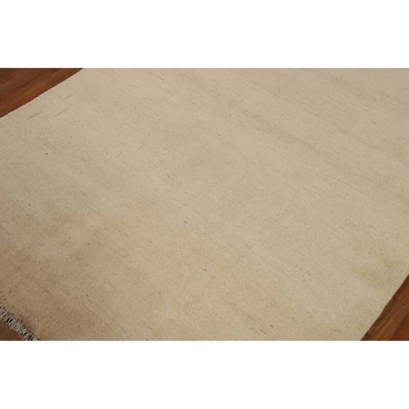 Solid Gabbeh Modern Accent Rug Hand-Knotted Wool Carpet - 4'1"x 5'8"