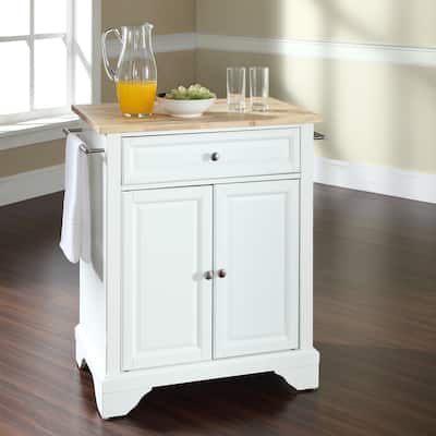 Crosley Lafayette Natural Wood Top Portable Kitchen Island in White Finish - 18"d x 31"w x 35"h