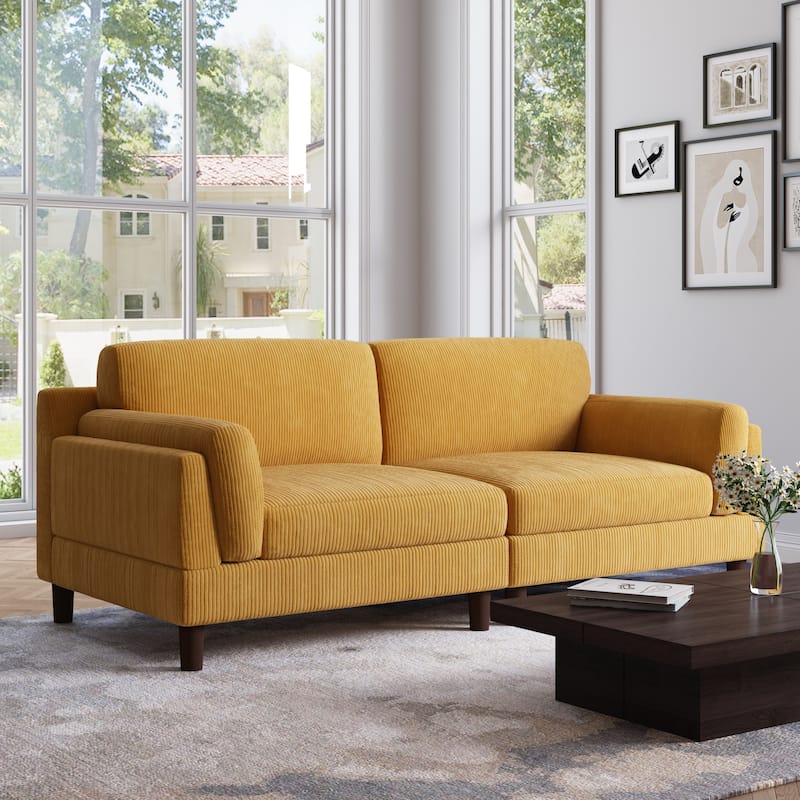 90.2"W Corduroy Upholstered 2 Seater Living Room Sofa - ORANGE