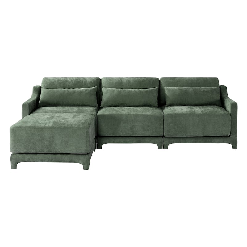 105.9" Chenille 3-Seater Sofa with 2 Movable Ottomans, High-Resilience Sponge and Solid Wood Base