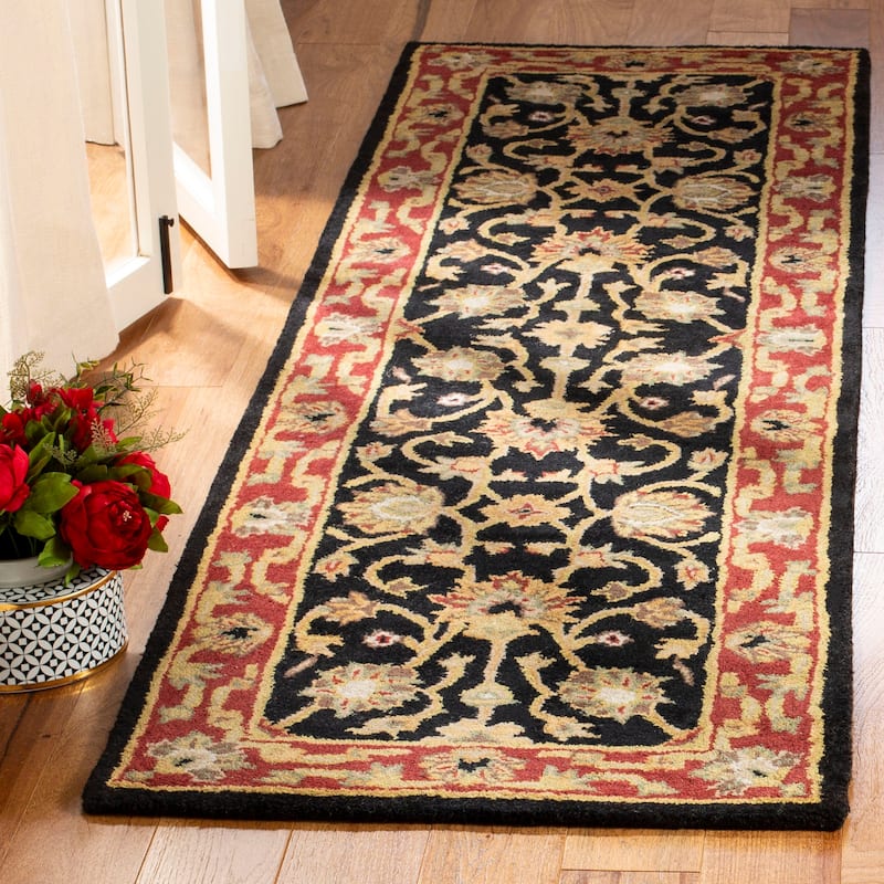 SAFAVIEH Handmade Heritage Burkhild Traditional Oriental Wool Rug - 2'3" x 12' Runner - Black/Red