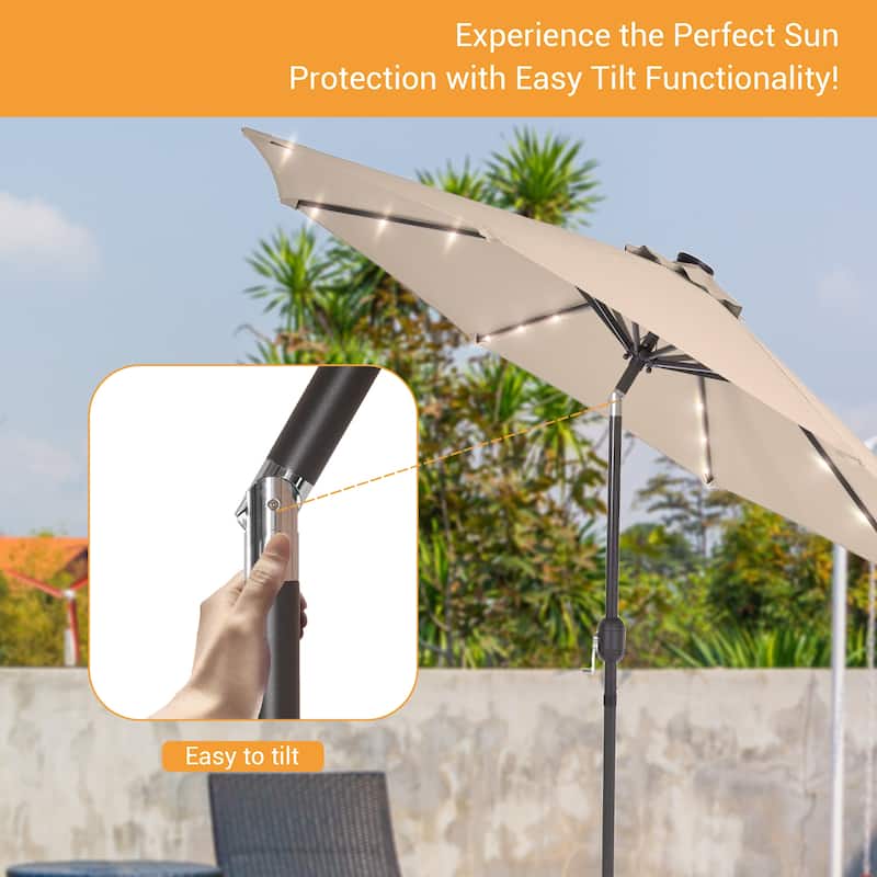 LIVOOSUN 10Ft Solar-powered Large Round Outdoor Patio Market Umbrella with Crank