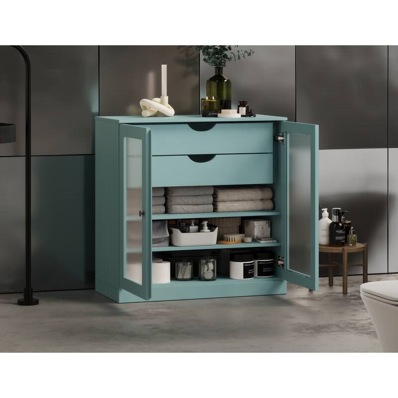 Palace Imports 100% Solid Wood 32" Bathroom Cabinet with Frosted Glass Doors, 2-Drawers and Adjustable Shelves