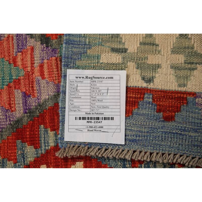 All-Over Orange Kilim Oriental Area Rug Hand-Woven Wool Carpet - 9'5"x 11'2"