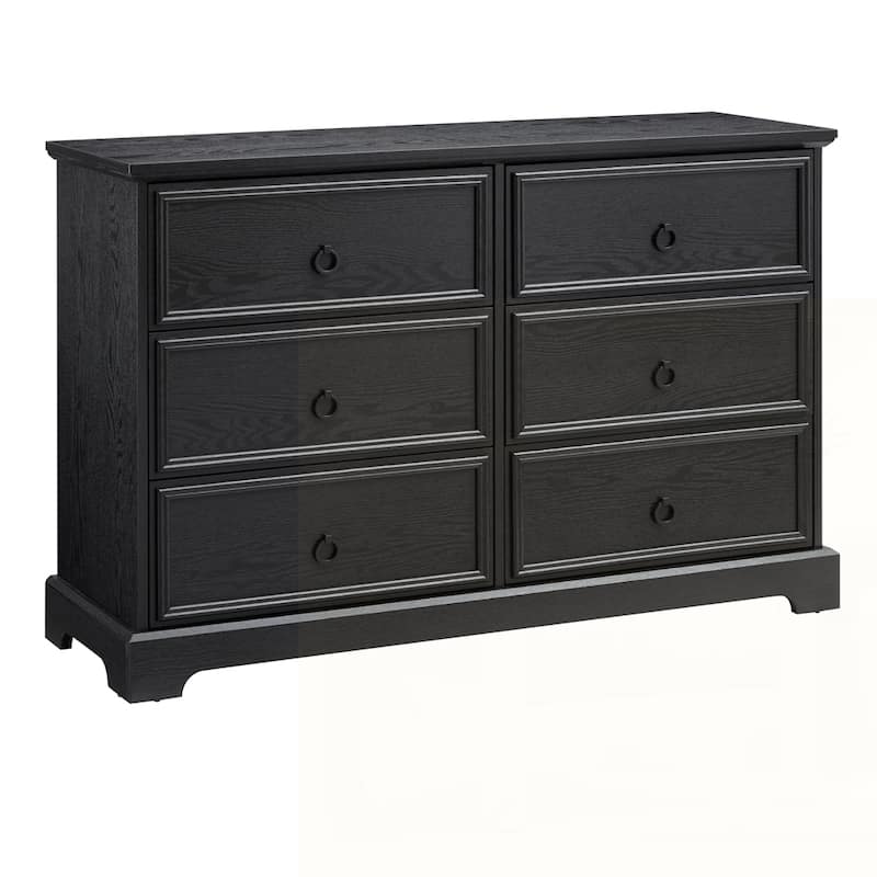 Wooden Bedroom Drawer Dresser with 6 Storage Drawers - Black