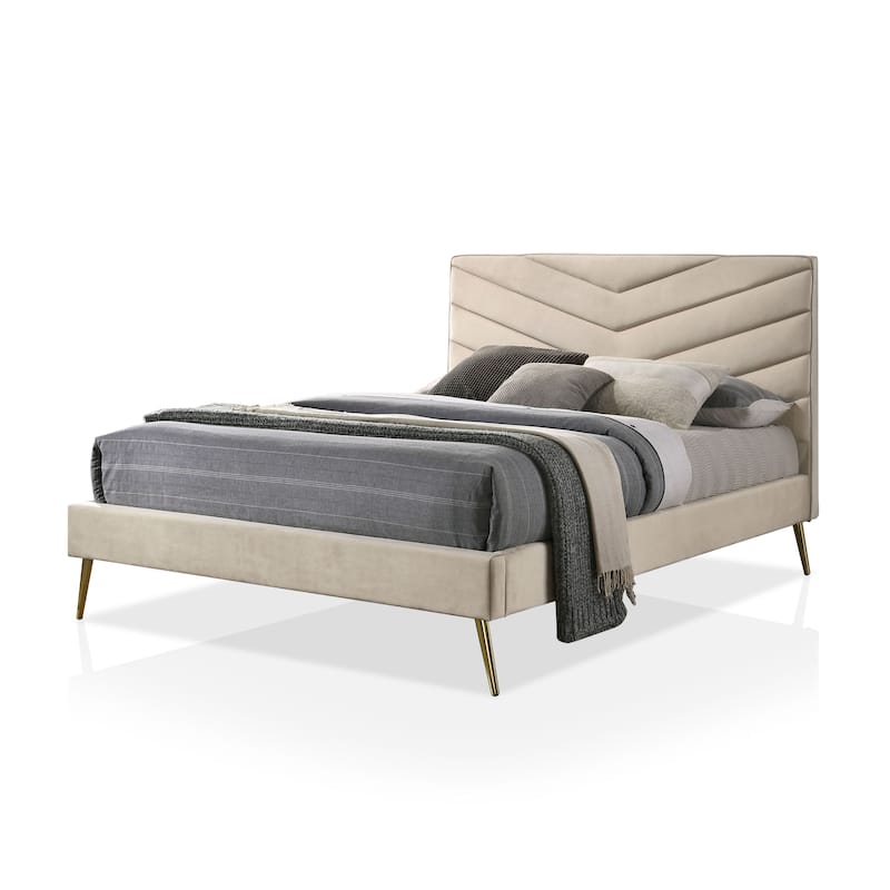 Ryze Mid-century Modern Beige Fabric Art Deco Bed by Furniture of America