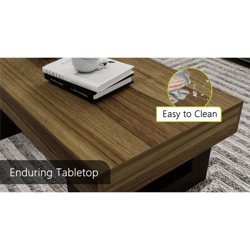 42 Inch Wood Rectangular Coffee Table, All MDF Farmhouse Accent Center Low Cocktail Tea Table with Sturdy Base