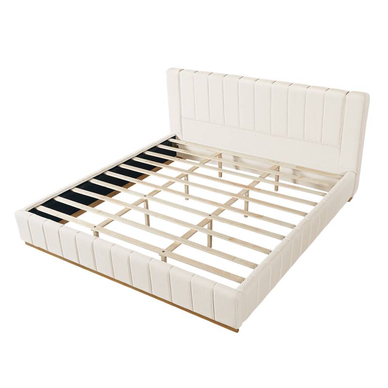 Christopher Knight Home - Modern Minimalist Upholstered Wood Bed with Striped Headboard