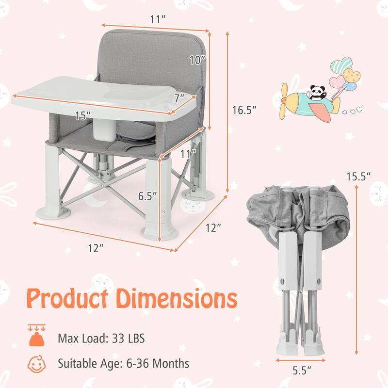 Babyjoy Baby Travel Booster Seat with Double Tray Portable Folding - See Details