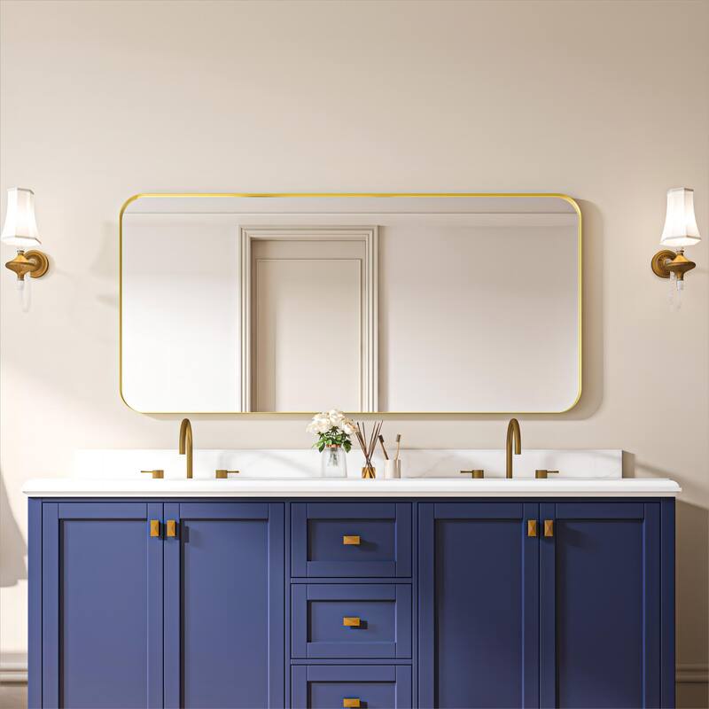 Organnice Rectangular Aluminum Frame Vanity Bathroom Mirror with Clear Glass