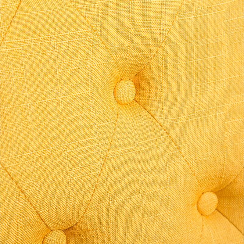 Rustic Rectangular Dining Table with Wood Legs, Kitchen Table and Chair Set, Button Tufted Upholstered Dining Chairs, Yellow