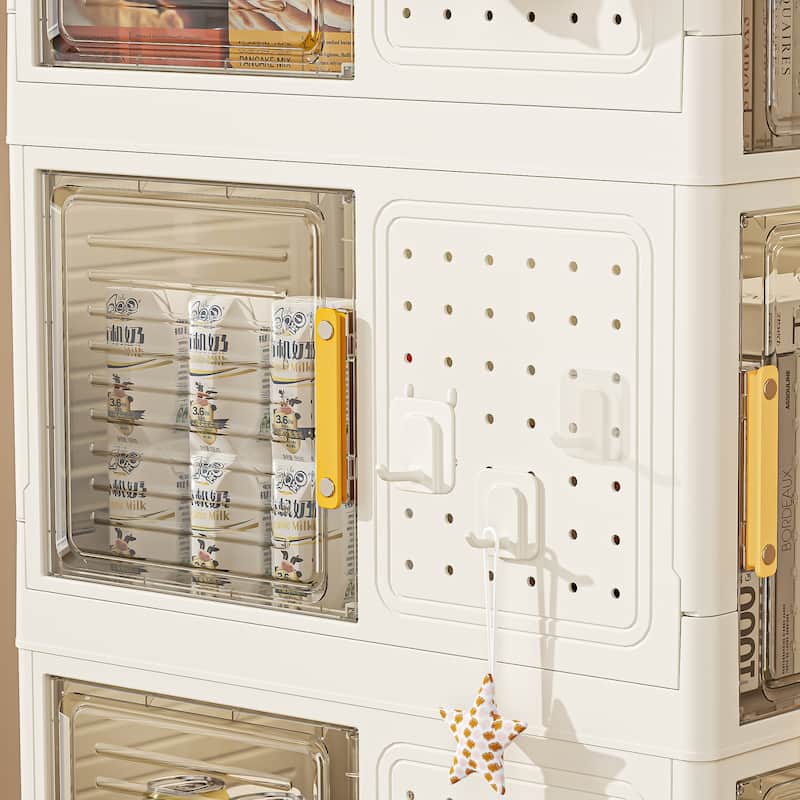 4-Tier Rolling Storage bookcase with Wheels, Large Capacity Storage bins - Cream Color