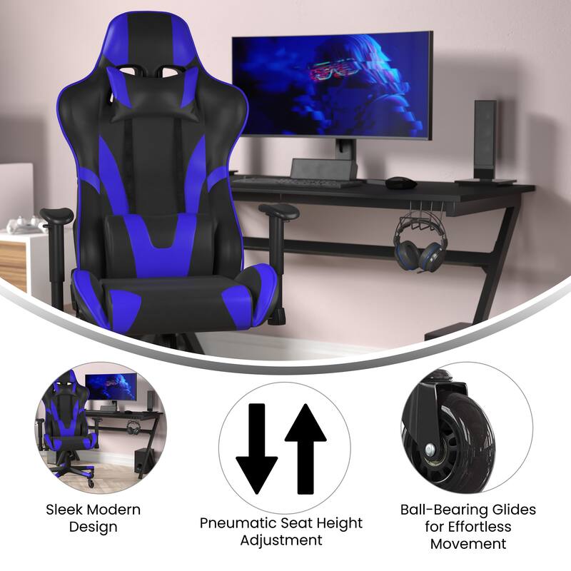 Office Gaming Chair with Roller Wheels & Reclining Back