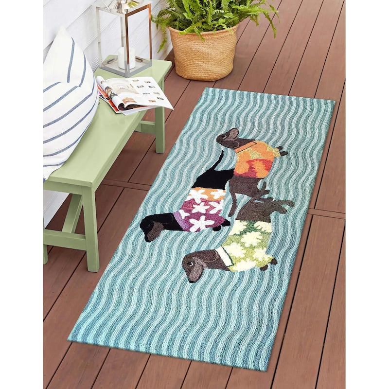 Liora Manne Frontporch Tropical Hounds Indoor/Outdoor Rug - 2' x 5' - Blue