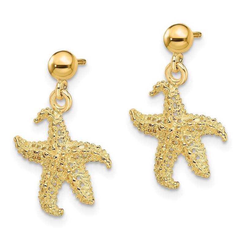 Curata 14k Yellow Gold Sea shell Nautical Starfish Drop Dangle Earrings 21x13.9mm