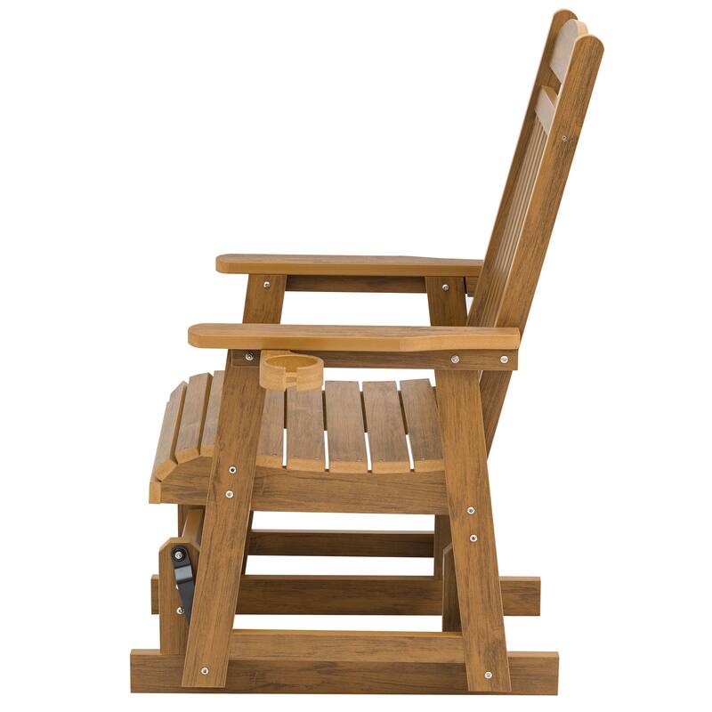 Fortune Candy Poly Lumber Patio Glider for One Person with Cup Holders, HIPS Material, All-Weather Resistant