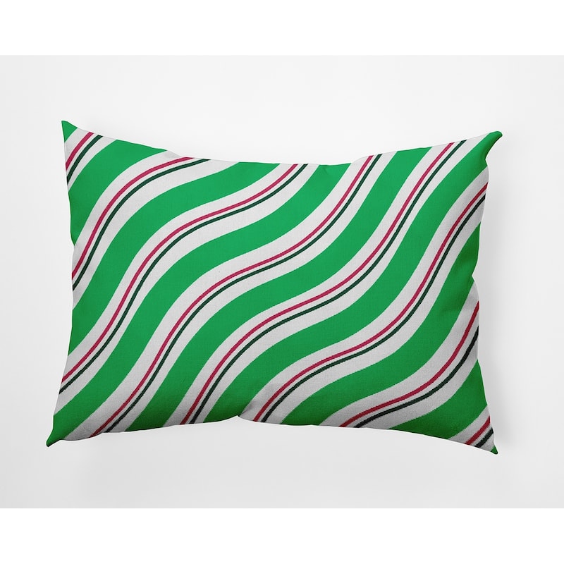 Candy Stripes Christmas Indoor/Outdoor Throw Pillow - 14" x 20" - Bright Green