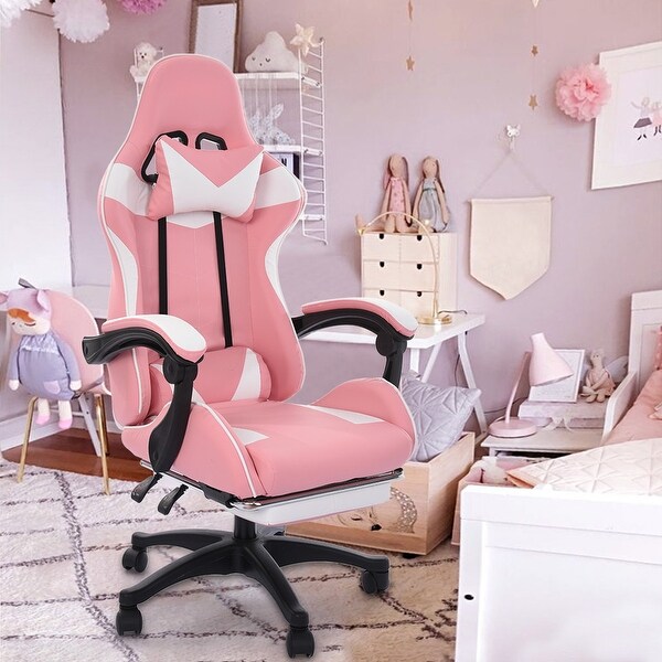 Gaming Chair With Footrest Adjustable Backrest Reclining Leather